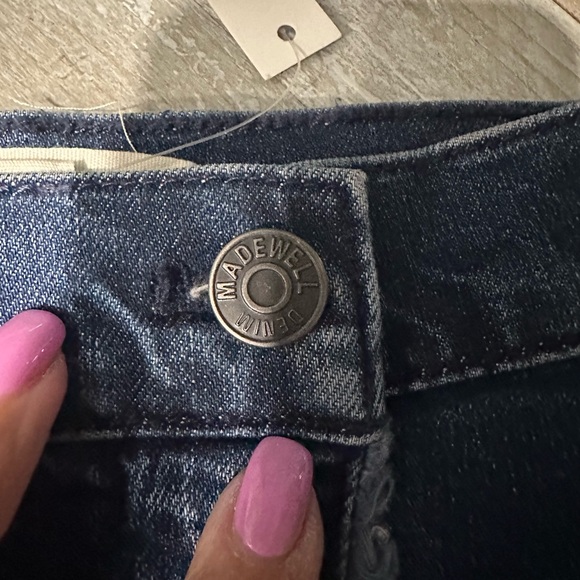 Madewell Raw Hem Denim Midi Skirt Size 25 Faux Wrap Zip Up - Picture 9 of 11